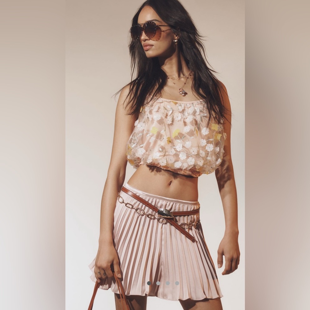 Anthropologie Silky Pleated Plisse Dhorts Pink